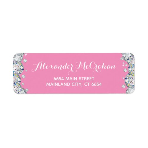 Pink and Silver Diamond Glitter Return Address Label
