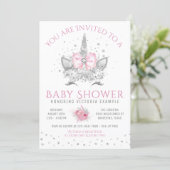 Pink and Silver Diamond Unicorn Baby Shower Invitation (Standing Front)