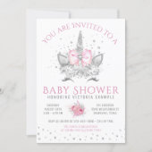 Pink and Silver Diamond Unicorn Baby Shower Invitation (Front)