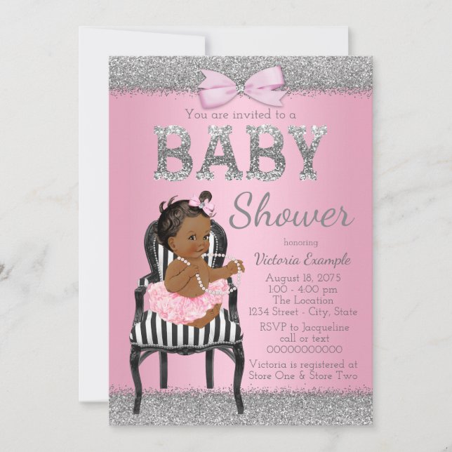 Pink and Silver Ethnic Girl Baby Shower Invitation (Front)