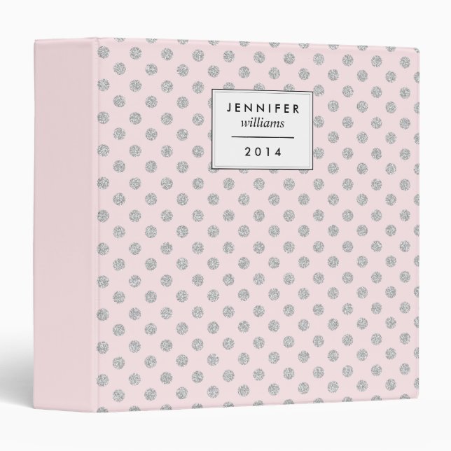 Pink and Silver Faux Glitter Dots Binder (Front/Spine)