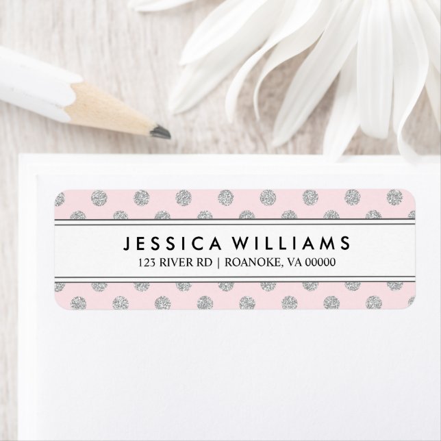 Pink and Silver Faux Glitter Dots Personalized Label (Insitu)