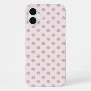 Pink and Silver Faux Glitter Polka Dots Pattern iPhone 16 Plus Case