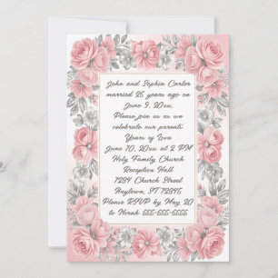 Pink and Silver Floral 25th Anniversary Invitation