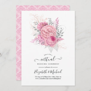 Pink and Silver Floral and Lace Virtual Wedding Invitation
