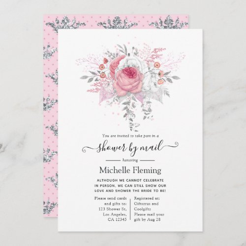 Pink and Silver Floral Bridal Shower by Mail Invitation