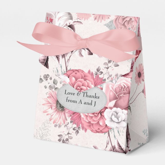 Pink and Silver Floral Favor Boxes (Front Side)
