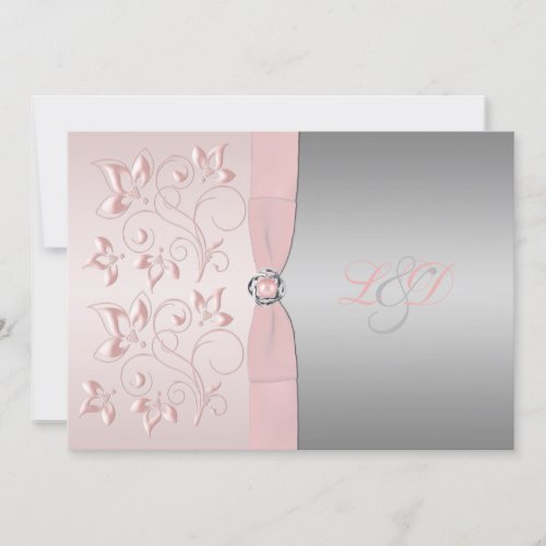 Pink and Silver Floral Monogrammed Invitation