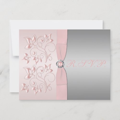 Pink and Silver Floral Reply Card