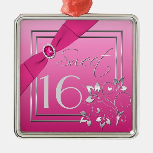Pink and Silver Floral Sweet Sixteen Ornament