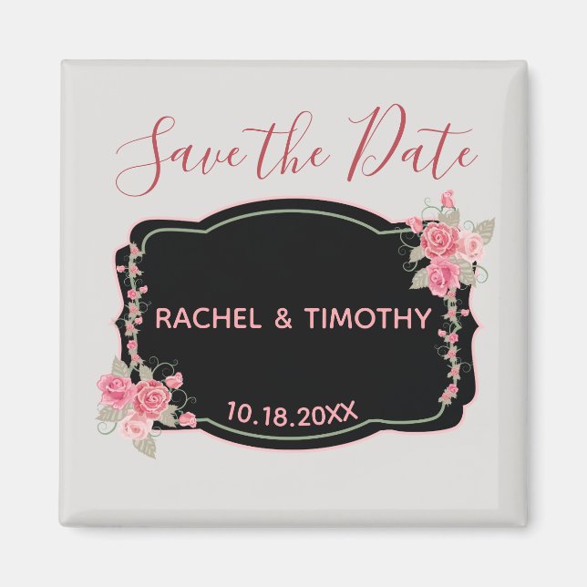 Pink and Silver Floral Wedding Save the Date Magnet (Front)