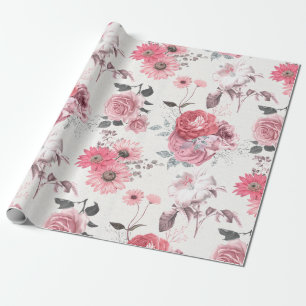 Pink and Silver Floral Wrapping Paper