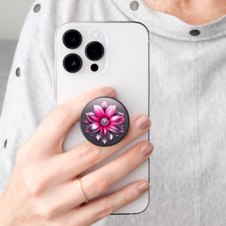 Pink and Silver Flower PopSocket