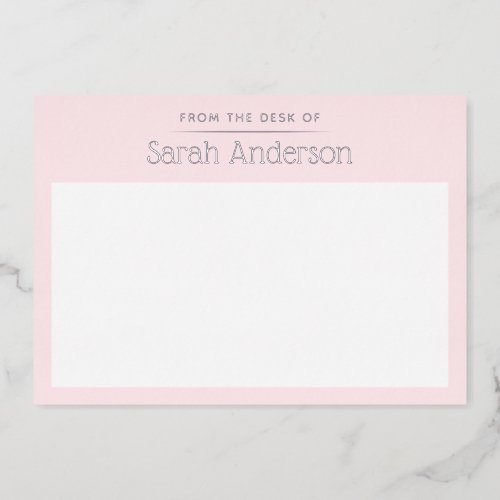 Pink and silver foil custom name stationery card