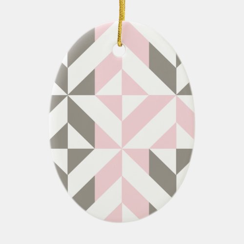 Pink and Silver Geometric ZigZag Ceramic Ornament