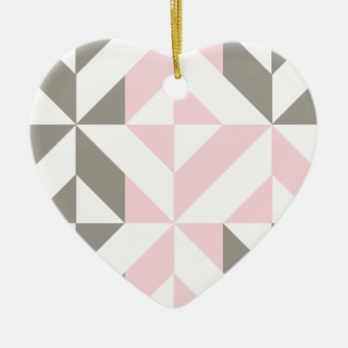 Pink and Silver Geometric ZigZag Ceramic Ornament