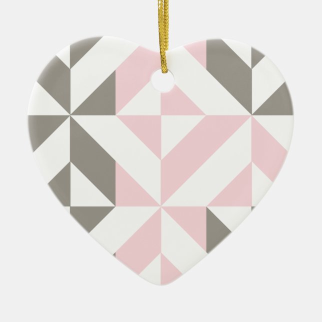 Pink and Silver Geometric ZigZag Ceramic Ornament (Front)
