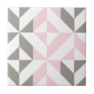 Pink and Silver Geometric ZigZag Ceramic Tile