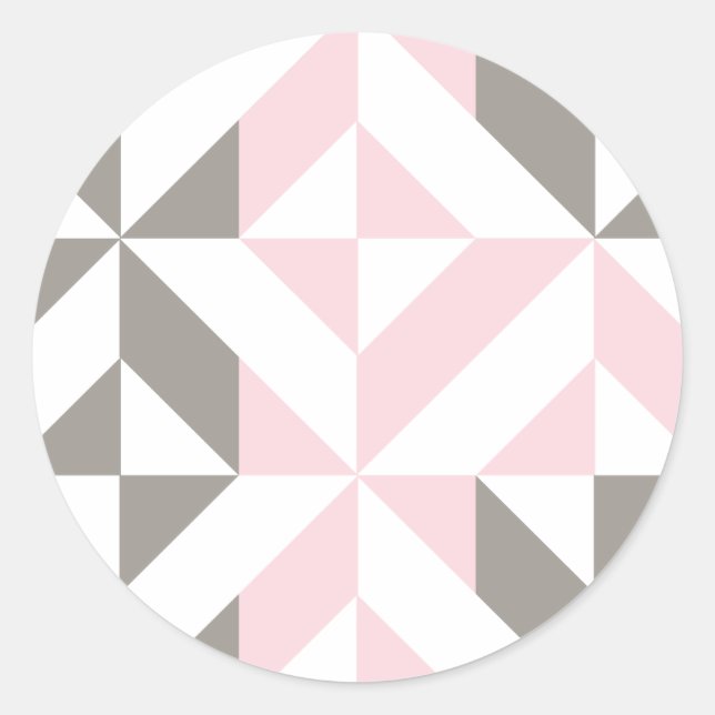Pink and Silver Geometric ZigZag Classic Round Sticker (Front)
