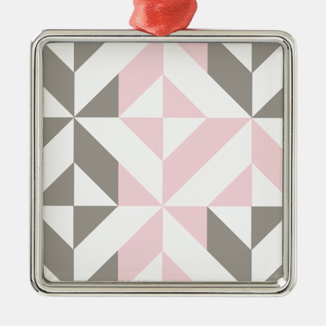 Pink and Silver Geometric ZigZag Metal Ornament (Front)