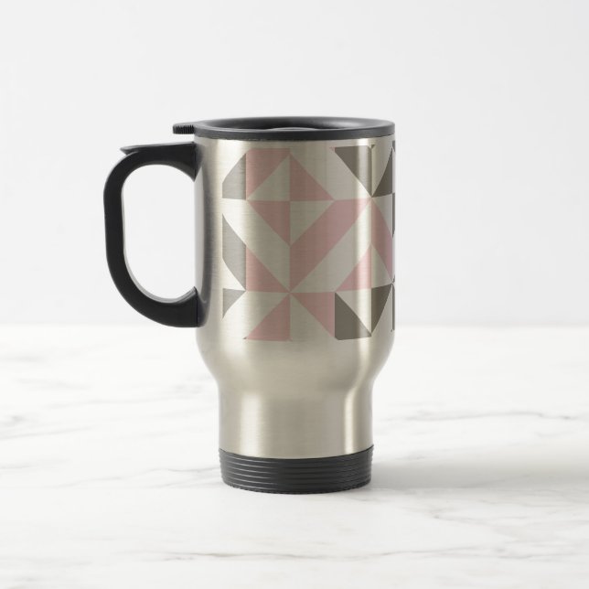 Pink and Silver Geometric ZigZag Travel Mug (Left)