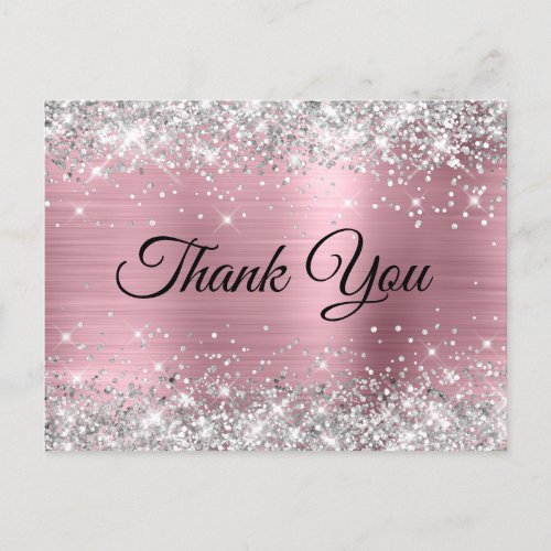 Pink and Silver Glitter 30th Birthday Thank You Postcard