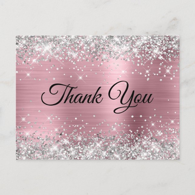 Pink and Silver Glitter 30th Birthday Thank You Postcard (Front)