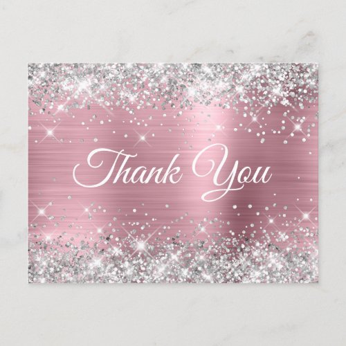 Pink and Silver Glitter 40th Birthday Thank You Postcard