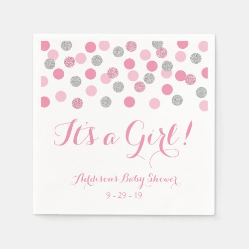 Pink and Silver Glitter Baby Shower Napkins