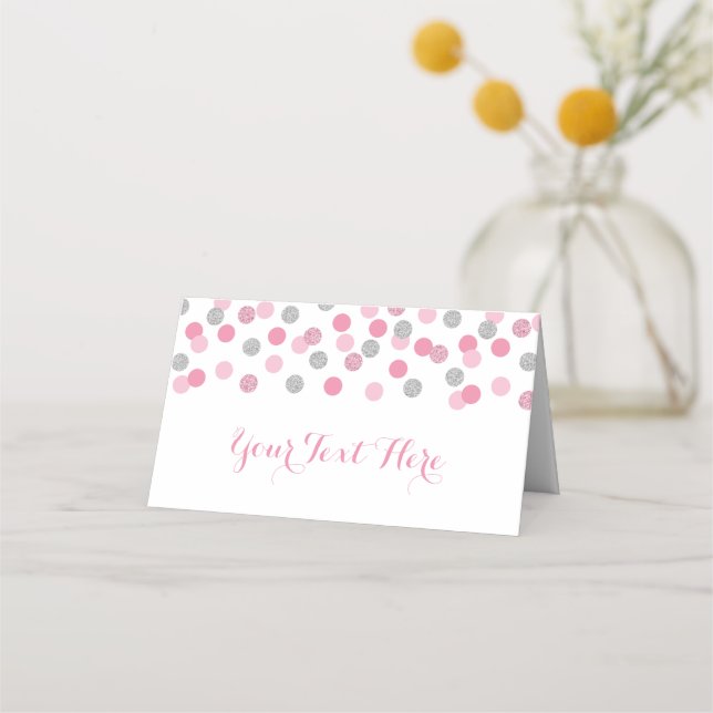 Pink and Silver Glitter Baby Shower Tent Cards (Front)