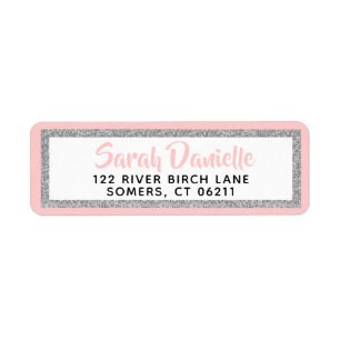 Pink and Silver Glitter Bat Mitzvah Address Label