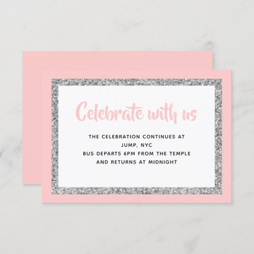 Pink and Silver Glitter Bat Mitzvah Insert Invitation