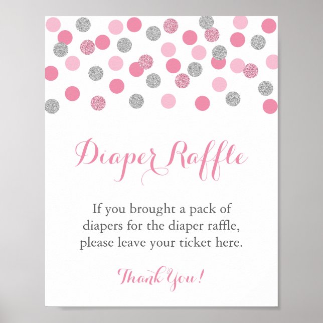 Pink and Silver Glitter Diaper Raffle Display Sign (Front)