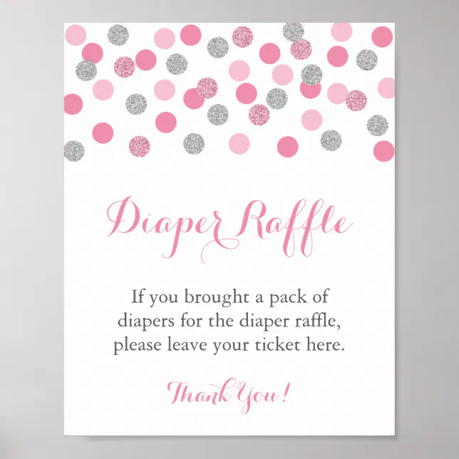Pink Diaper Raffle Sign Pink and Silver Glitter Diaper Raffle Display Sign | Zazzle