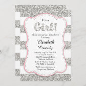 Pink and Silver Glitter Girl Baby Shower Invitatio Invitation (Front/Back)