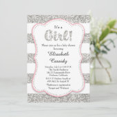 Pink and Silver Glitter Girl Baby Shower Invitatio Invitation (Standing Front)