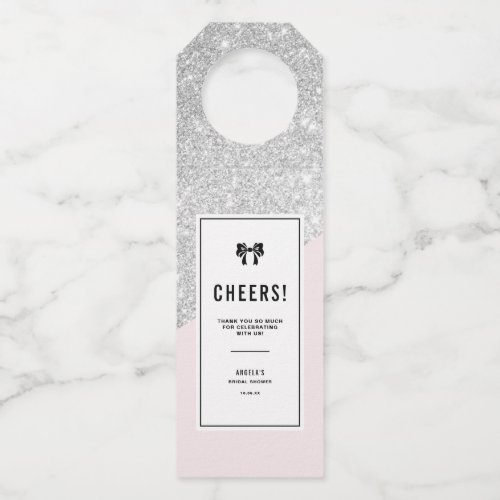 Pink and Silver Glitter Modern Personalized Bottle Hanger Tag