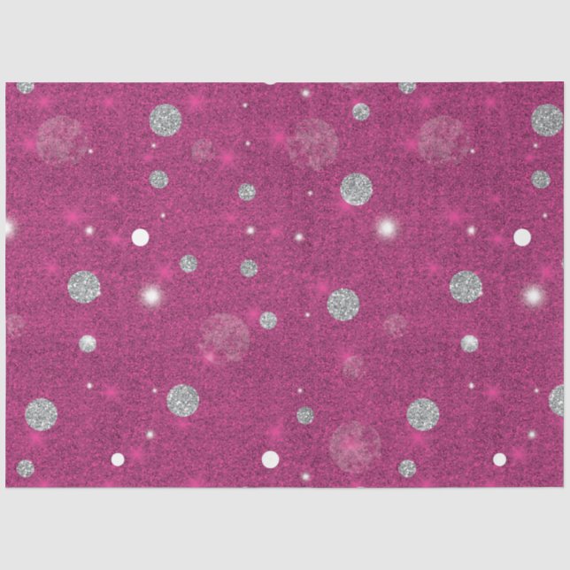 Pink and Silver Glitter Polka Dots Christmas Tissue Paper (Front)