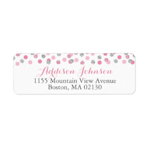 Pink and Silver Glitter Return Address Labels