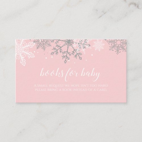 Pink and Silver Glitter Snowflake Books for baby E Enclosure Card