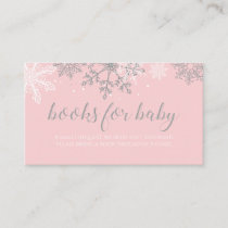 Pink and Silver Glitter Snowflake Books for baby Enclosure Card