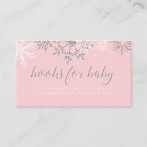 Pink and Silver Glitter Snowflake Books for baby Enclosure Card