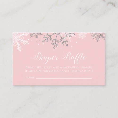 Pink and Silver Glitter Snowflake Diaper Raffle Enclosure Card
