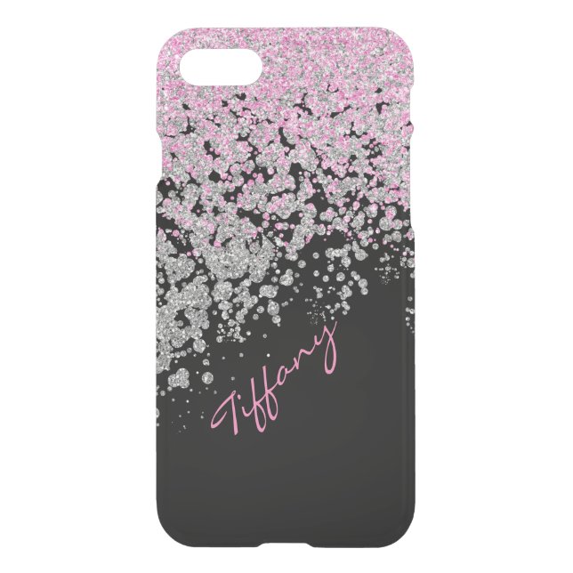 Pink and Silver Glittery iPhone 7 Case (Back)
