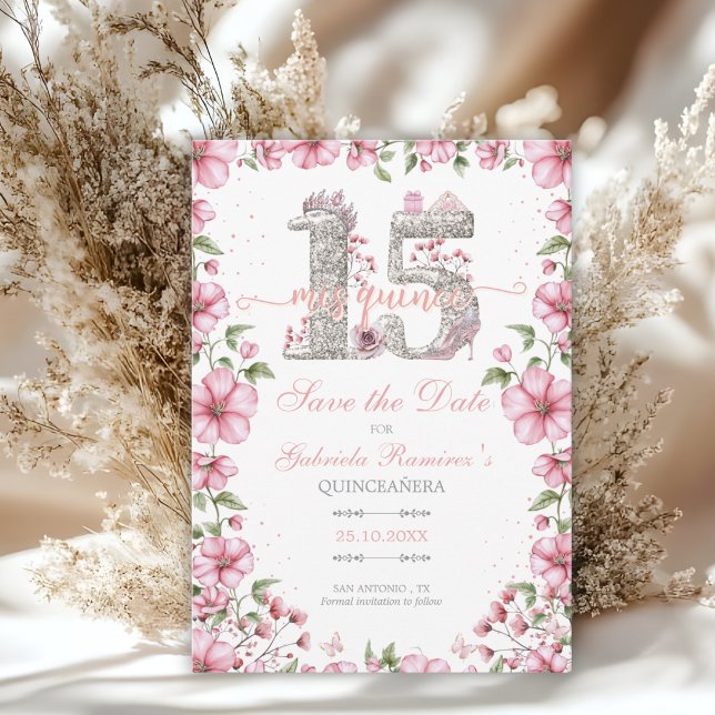 Pink and Silver Miss Quince Quinceañera Save The Date (Creator Uploaded)