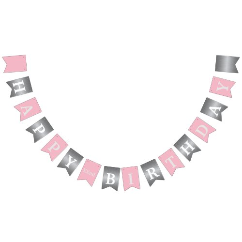 Pink and Silver Modern Happy Birthday Banner