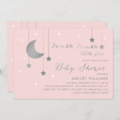 Pink and Silver Moon and Stars Baby Shower Invitation (Front/Back)