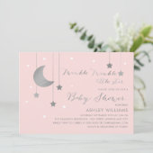 Pink and Silver Moon and Stars Baby Shower Invitation (Standing Front)