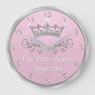 Pink and Silver Our Little Prince Clock, Your Text Large Clock