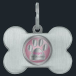 Pink and Silver Paw Print | DIY Name Pet Name Tag<br><div class="desc">Animal Pet ID Tag. ✔NOTE: ONLY CHANGE THE TEMPLATE AREAS NEEDED! 😀 If needed, you can remove the text and start fresh adding whatever text and font you like. 📌If you need further customization, please click the "Click to Customize further" or "Customize or Edit Design" button and use our design...</div>